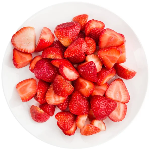 ताजे केलेले चिरलेले स्ट्रॉबेरीज — स्टॉक फोटो, इमेज