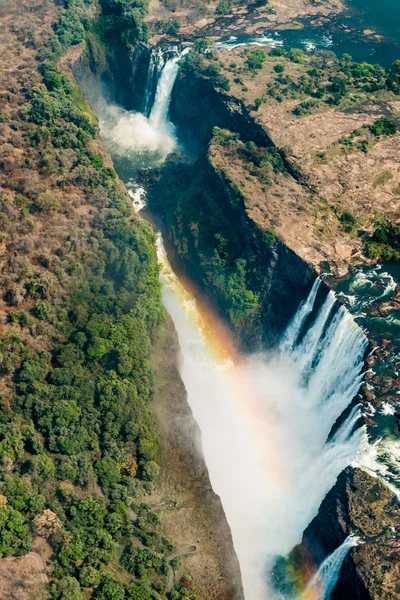 Victoria Falls v Zimbabwe na sucho, letecký snímek — Stock fotografie