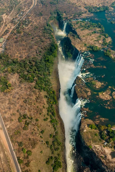 Victoria Falls v Zimbabwe na sucho, letecký snímek — Stock fotografie