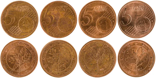 Algumas moedas europeias usadas de 5 centavos — Fotografia de Stock