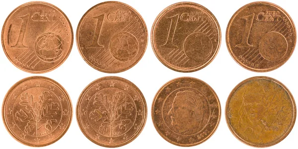 Några används Europeiska 1-centsmynt — Stockfoto