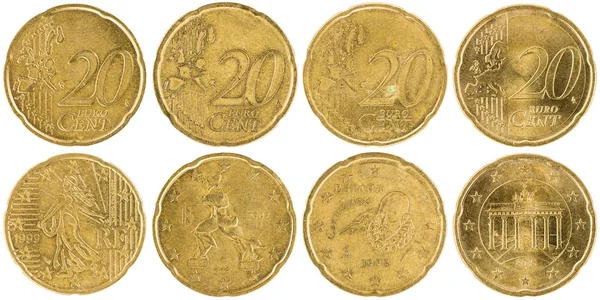 Einige gebrauchte europäische 20 Cent Münzen — Stockfoto