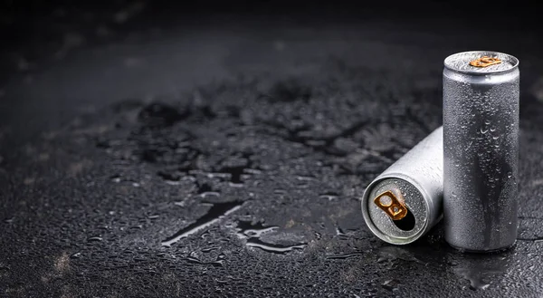 Rustic slate slab with Energy Drinks, selective focus — Stock Photo, Image