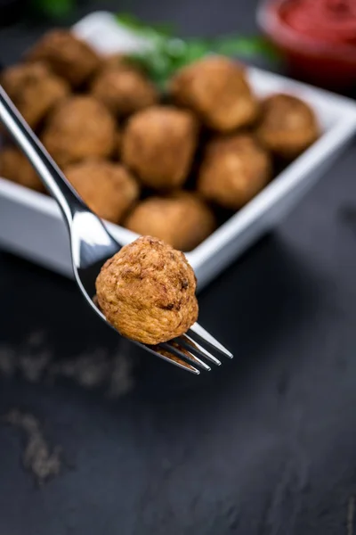 Fresh homemade Meatball on fork — Stock Photo, Image