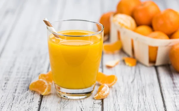 Homemade Tangerine Juice Close Shot Selective Focus Rustic Background — Stock Photo, Image