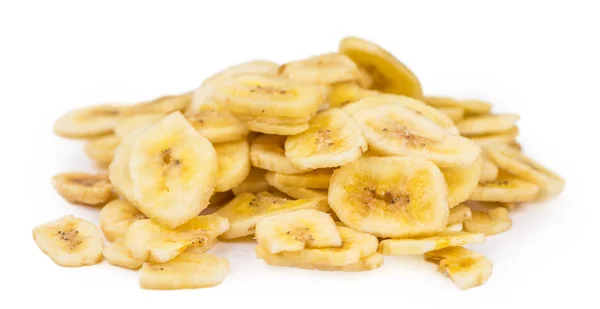 Friss Készült Szárított Banán Chips Elszigetelt Fehér Background Közeli Lövést — Stock Fotó