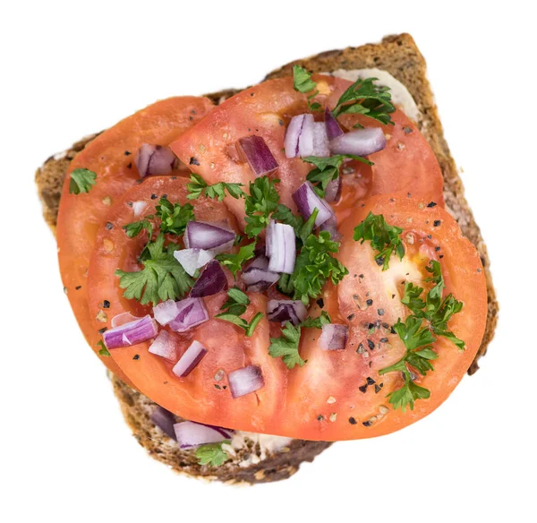 Tomato Sandwich isolated on white background (selective focus; c — 스톡 사진