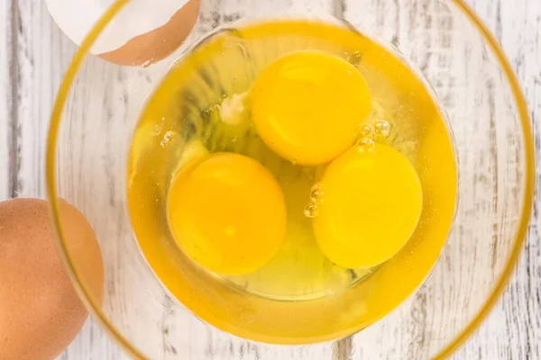 Some Raw Eggs Vintage Wooden Table Selective Focus Close Shot — Stock Photo, Image