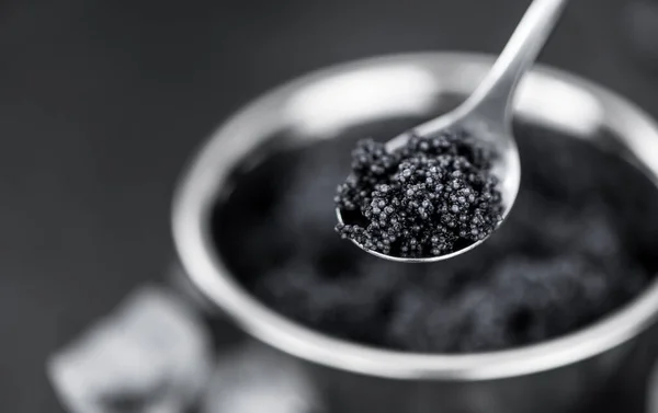 Portion Black Caviar Detailed Close Shot Selective Focus — Stock Photo, Image
