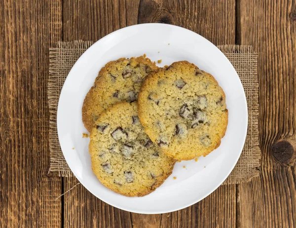 Chocolate Chip Cookies Old Wooden Table Selective Focus — Stock Photo, Image