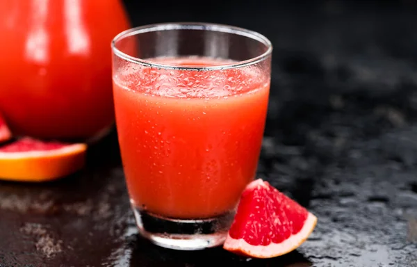 Portion Freshly Squeezed Grapefruit Juice Vintage Background Selective Focus Close — Stock Photo, Image