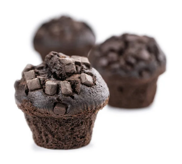 Muffins Chocolate Aislados Sobre Fondo Blanco Enfoque Selectivo Plano Primer — Foto de Stock