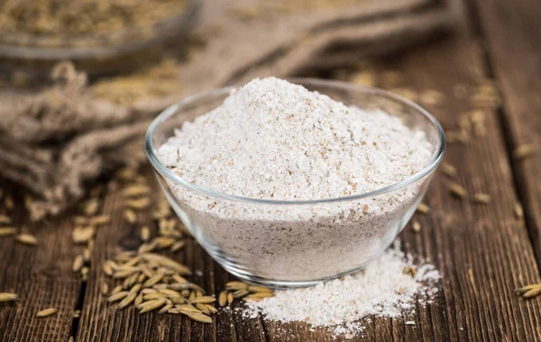 Portion Fresh Oat Flour Old Wooden Table — Stock Photo, Image