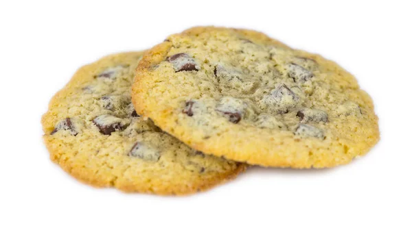 Chocolate Chip Cookies Detailed Close Shot Isolated White Background Selective — Stock Photo, Image