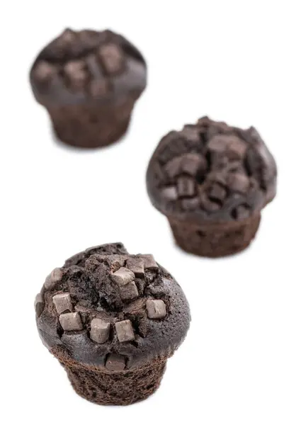 Muffins Chocolate Aislados Sobre Fondo Blanco Enfoque Selectivo Plano Primer — Foto de Stock