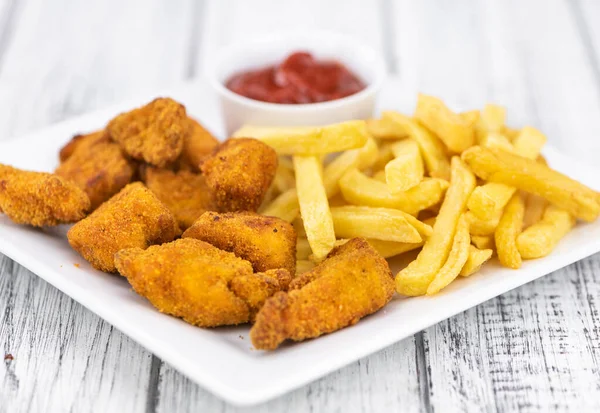 Nuggets Frango Como Tiro Close Detalhado Foco Seletivo — Fotografia de Stock