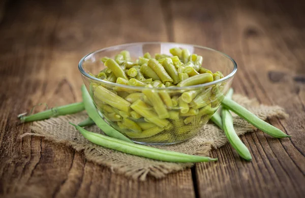 Frijoles Verdes Conservados Como Primer Plano Detallado Enfoque Selectivo Fondo —  Fotos de Stock