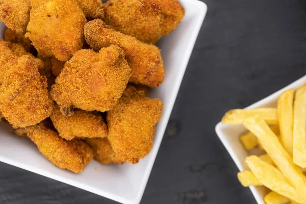 Homemade Chicken Nuggets Vintage Background Selective Focus Close Shot — Stock Photo, Image