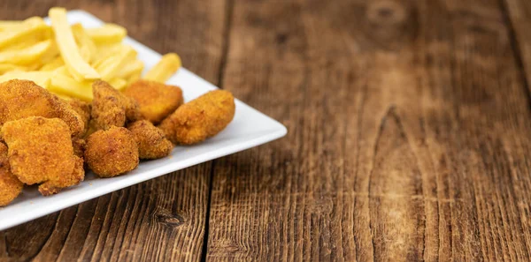 Vintage Wooden Table Fresh Made Chicken Nuggets Close Shot Selective — Stock Photo, Image