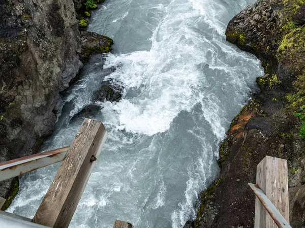 Hraunfossar Vodopád Západním Islandu Zamračený Den — Stock fotografie