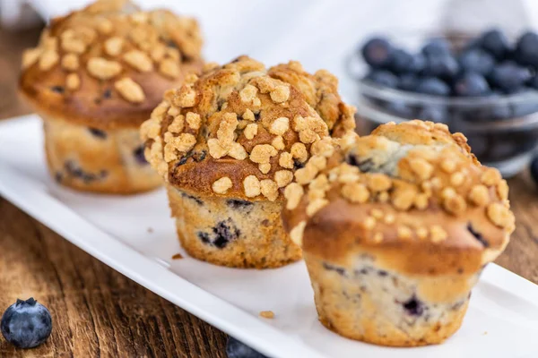 Μερικά Φρέσκα Muffins Blueberry Επιλεκτική Εστίαση Κοντινό Πλάνο — Φωτογραφία Αρχείου