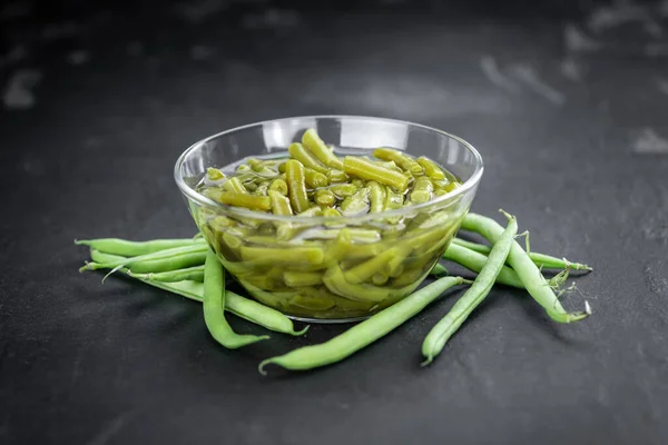 Portion Canned Green Beans Close Shot Selective Focus — Stock Photo, Image