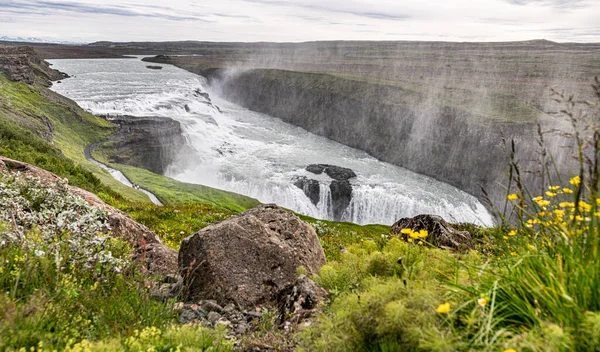 Majestatyczny Wodospad Gullfoss Islandii Wzdłuż Złotego Okręgu — Zdjęcie stockowe