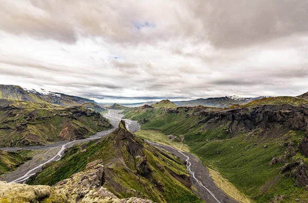 Impresionante Vista Desde Una Colina Junto Eyjafjallajokull Islandia Verano —  Fotos de Stock