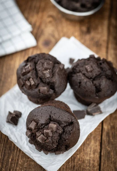 Muffins Chocolat Frais Gros Plan Détaillé Mise Point Sélective — Photo