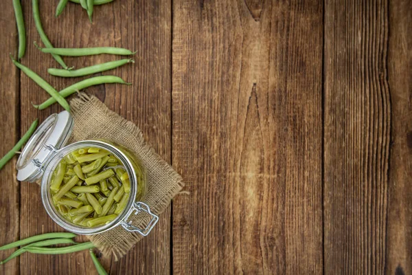 Portie Ingeblikte Groene Bonen Close Shot Selectieve Focus — Stockfoto