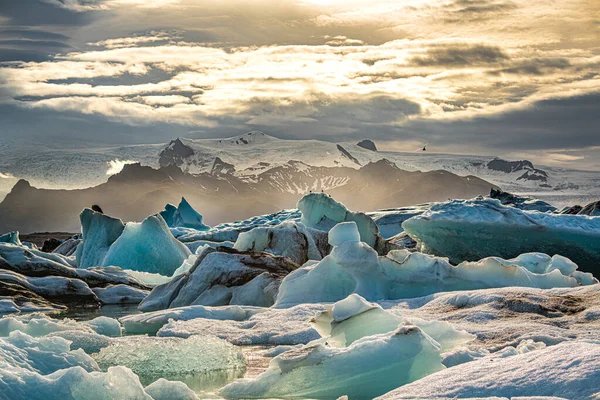 Berömda Glaciärlagunen Jokulsarlon Island Solnedgången — Stockfoto