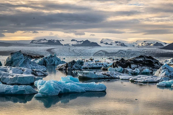 Laguna Glaciar Jokulsarlon Este Islandia Atardecer — Foto de Stock