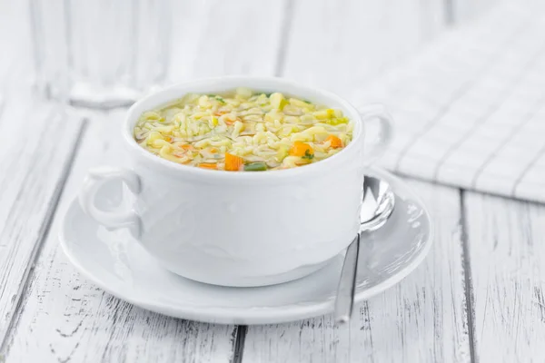 Portion Fresh Made Alphabet Soup Selective Focus Close Shot — Stock Photo, Image