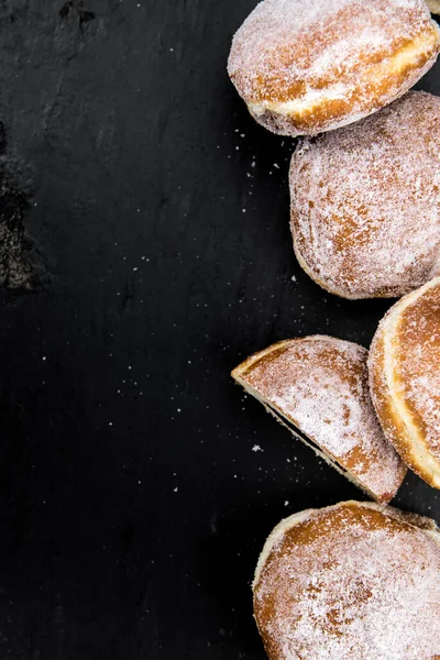 Rosquillas Berlinesas Recién Hechas Como Plano Primer Plano Detallado Enfoque — Foto de Stock