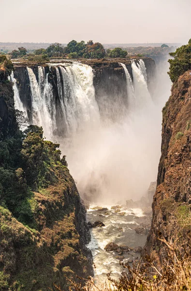 Las Grandes Cataratas Victoria Vista Desde Zimbabue Durante Estación Seca —  Fotos de Stock