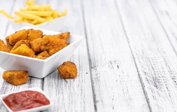 Homemade Chicken Nuggets Vintage Background Selective Focus Close Shot — Stock Photo, Image