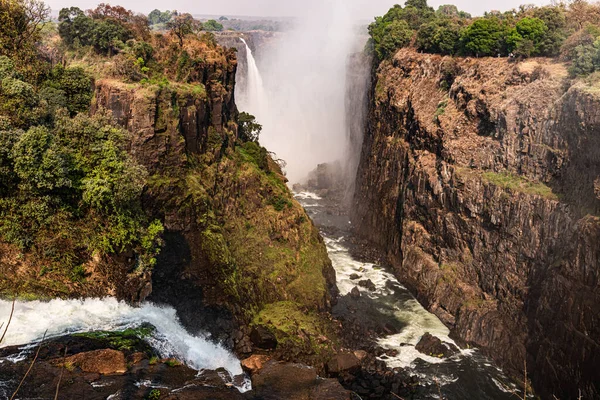 Velké Victoria Falls Pohled Zimbabwské Strany Během Období Sucha — Stock fotografie