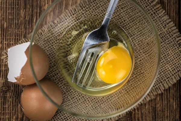 Some Raw Eggs Vintage Wooden Table Selective Focus Close Shot — Stock Photo, Image