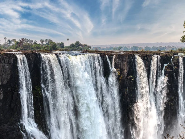 Wielki Wodospad Victoria Widok Strony Zimbabwe Porze Suchej — Zdjęcie stockowe