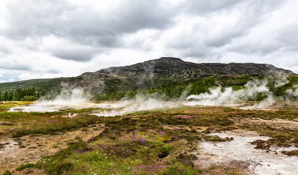 Геотермальная Зона Хаукадалур Вдоль Золотого Круга Западная Исландия — стоковое фото