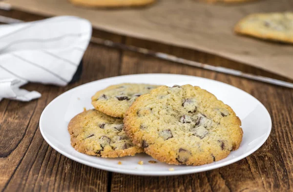 Porción Galletas Chispas Chocolate Como Primer Plano Detallado Enfoque Selectivo — Foto de Stock