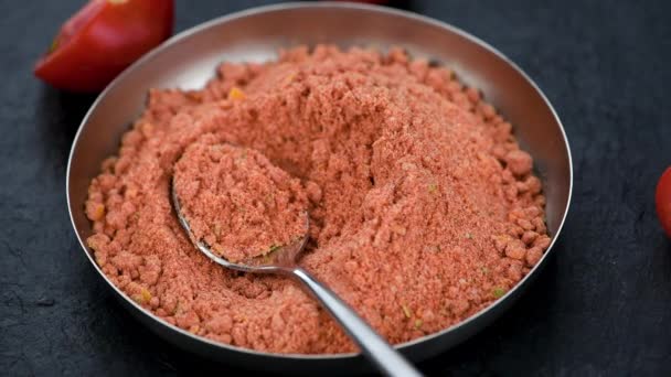 Portion Tomato Powder Detailed Close Footage Selective Focus — Stock Video