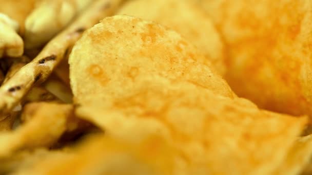 Portion Mixed Snacks Detailed Close Footage Selective Focus — Stock Video