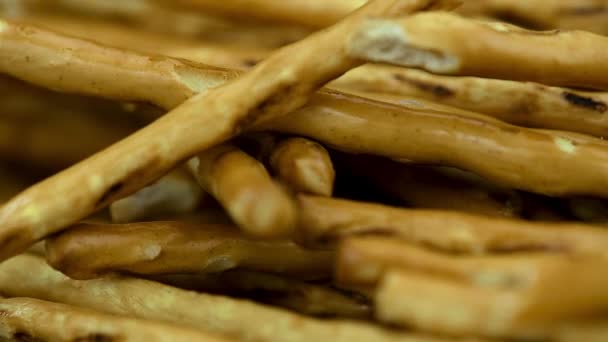 Portion Saltsticks Snacks Detailed Close Footage Selective Focus — Stock Video