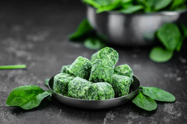 Frozen Spinach Cubes Detailed Close Shot Selective Focus — Stock Photo, Image