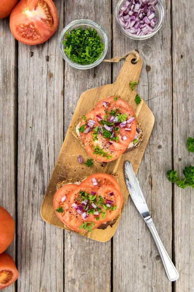 Portion Frisches Tomaten Sandwich Selektiver Fokus Nahaufnahme — Stockfoto