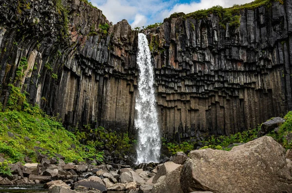 Svartifoss Vattenfall Skaftafell Nationalpark Island Sommardag — Stockfoto