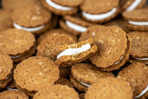 Creme Avelã Cookies Close Shot Para Uso Como Fundo Como — Fotografia de Stock