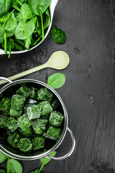 Frozen Spinach Cubes Detailed Close Shot Selective Focus — Stock Photo, Image