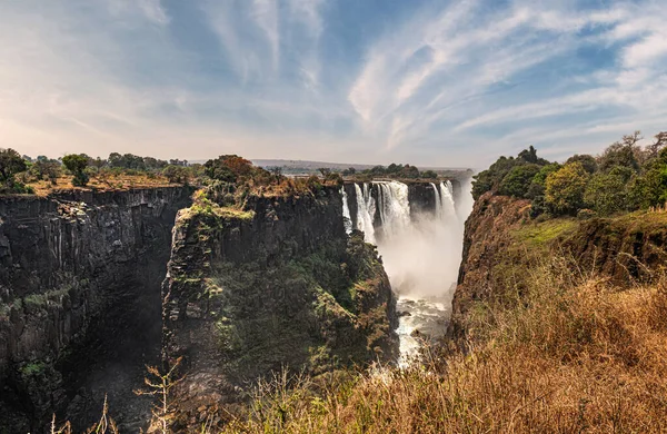 Wodospad Victoria Mosi Tunya Widok Strony Zimbabwe Porze Suchej — Zdjęcie stockowe